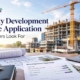 Property development finance application with construction project plans and lender assessment criteria.
